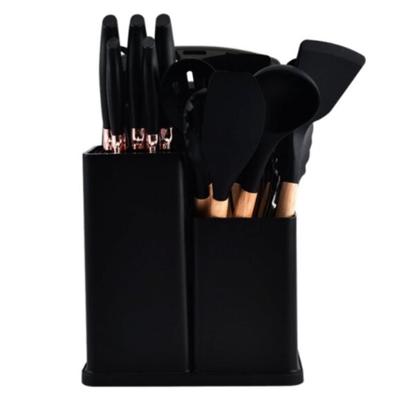 Kitchen Silicone Utensils 19 Piece Wooden Set Spatula, Knife Set, Cutting Board - Picture 2 of 13